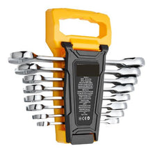 8-Piece Metric Ratcheting Wrench Set 8–19 mm Cr-V Steel with Organizer Rack