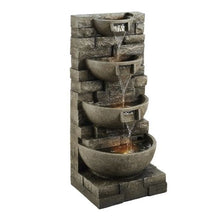 35.63" 4-Tier Outdoor Cascading Water Fountain – Block Stack Style Floor Fountain with LED Light & Pump for Garden Patio & Home