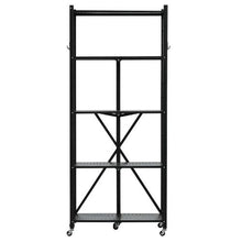 5-Tier Foldable Metal Storage Shelf with Wheels & Hooks No Assembly Shelving Unit for Pantry Kitchen Garage (Black)