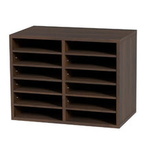 12-Compartment Wooden Literature Organizer with Adjustable Shelves for Office & Home (Brown)