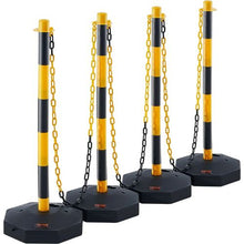 Adjustable Traffic Delineator Post Cones with Fillable Base & 8FT Chain for Parking Lot & Road Safety (4 Pack)
