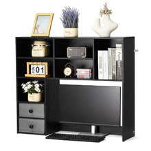 Desktop Bookshelf 3-Tier Wood Organizer with Drawers (Black)
