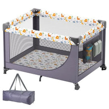 Baby Playpen Travel Crib Quick-Folding with Wheels Breathable Mesh & Travel Bag Portable Kids Activity Center for 0-36 Months