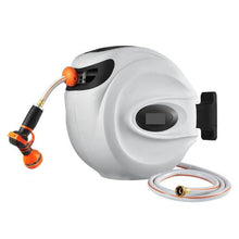 65 ft Retractable Hose Reel 5/8" Wall-Mounted Garden Hose Reel with 9-Pattern Nozzle & Auto Rewind