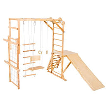 8-in-1 Wooden Indoor Jungle Gym, Montessori Playset with Slide, Swing, Monkey Bar & More for Kids
