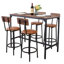 5-Piece Bar Table Set, 47″ Rectangular Pub Table with 4 Stools, Rounded Edges Walnut & (Black)