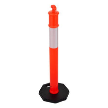 48" Traffic Delineator Posts with Weighted Base & Reflective Strips Red for Construction Site & Parking Lot Safety