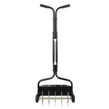 18-Inch Manual Lawn Aerator 4-Wheel Spike Aerator 40 LBS Capacity Rolling Yard Tool