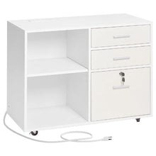 3-Drawer Wooden File Cabinet Mobile Rolling Storage with Lock Light & Adjustable Shelves