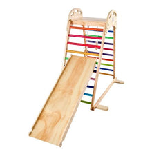 4-in-1 Wooden Indoor Jungle Gym, Montessori Playset with Climbing Rock, Slide & Gym Rings