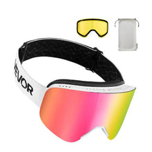 Frameless Magnetic Ski Goggles with Pink Revo Cylindrical Lens OTG Anti-Fog for Men Women & Youth