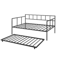 Twin Metal Daybed with Pop-Up Trundle LED Lights Charging Station Storage Headboard 4 Casters (Black)