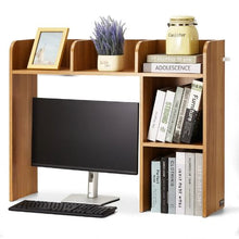 Wood Desktop Storage Organizer 2-Tier Bookshelf Hutch (Wood Color)