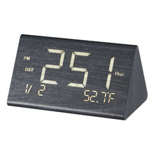 Digital Alarm Clock Wooden Desk Clock with Dual Alarm USB Charger Snooze Night Light (Black)
