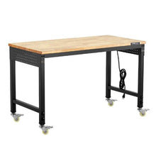 48-Inch Adjustable Workbench 2000 LBS Capacity Oak Wood Top Power Outlet Wheels & Pegboard