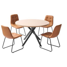 Round Dining Table Set with 4 Upholstered PU Leather Chairs for Small Spaces (5-Piece)