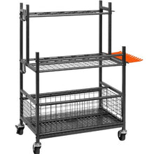 Garden Tool Organizer 16-Slot Metal Rack with Hooks & Wheels Yard Tool Stand for Garage & Shed