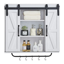 Bathroom Wall Cabinet 2 Doors Adjustable Shelf Over-the-Toilet White with Towel Bar & Hooks