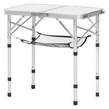 24x16 In Adjustable Folding Camping Table with Mesh Shelf (Silver)
