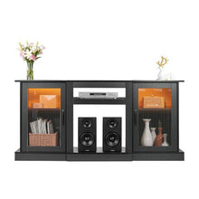 65In TV Stand with Light Strip Wooden Cabinet with Glass Doors and Adjustable Shelves for Living Room & Bedroom (Black)