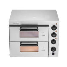 14" Commercial Countertop Pizza Oven Double Deck Stainless Steel Electric Oven with Stone for Restaurant & Home Baking