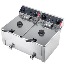 Commercial Electric Deep Fryer 3500W Dual Tank 19Qt Stainless Steel Fryer with Baskets Lids & Temp Control