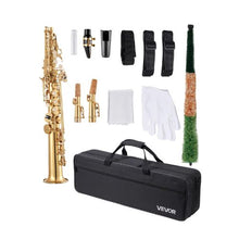 B Flat Straight Soprano Saxophone 23-Key Brass Beginner Kit with Carrying Case (Gold)