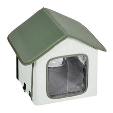 Elevated Heated Cat House with Timer Foldable Outdoor Shelter Heated Pad for Winter Green (Small)