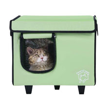 Elevated Heated Cat House with Adjustable Temperature Foldable Cuboid Shelter Heated Pad for Winter Green (Small)