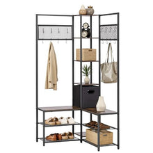 Corner Hall Tree with Shoe Bench & Hooks 70.9" Entryway Coat Rack Organizer Rustic for Entrance Closet Office (Brown)