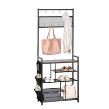 70.9" Hall Tree Coat Rack with Shoe Storage 4-Tier Organizer Hooks Side Pocket Wire Shelf Steel Frame for Entryway Bedroom Closet