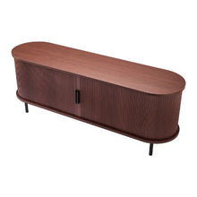 58 In Boho TV Stand with Adjustable Shelves & Rolling Door for Living Room Bedroom (Brown)