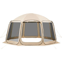 15 x 13.8 ft Pop-Up Screen Tent 12–15 Person Large Screened Canopy Shelter with Netting Sides Stakes & Carry Bag – (Beige)