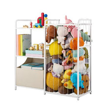 2-Tier Kids Bookshelf & Toy Storage Organizer with Fabric Toy Chest (White)