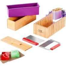 Soap Making Kit Bamboo Cutter Box Silicone Mold Straight & Wavy Cutters 100 Bags & 105 Stickers
