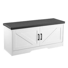 39.4 x 14.0 x 18.1 In Shoe Storage Bench with Padded Seat 2 Barn Doors & Adjustable Shelf (White + Black)