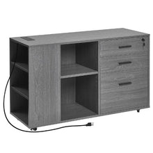 3-Drawer Wooden File Cabinet Rolling Storage with Power Strip Lock & Adjustable Shelves 5 Wheels