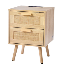 Rattan Nightstand with 2 Drawers & Charging Station