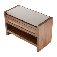 30.9 In Rattan Shoe Bench with Storage Drawer & Linen Seat Cushion Handwoven Rattan for Entryway Bedroom Living Room