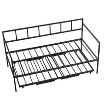 Twin Metal Daybed with Pop-Up Trundle Space-Saving Sofa Bed Heavy-Duty Frame Lockable Casters (Black)