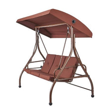 3-Seat Patio Swing with Canopy Steel Frame Cushioned Outdoor Bench (Brown)