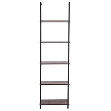 5-Tier Ladder Shelf 17.3 x 11.8 Inch Wall-Mounted Bookshelf with Metal Frame (Black)