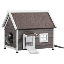 Weatherproof Outdoor Cat House with Large Side Door PVC Door Flaps Open Roof Clear Window 22"L x 30"W x 26"H