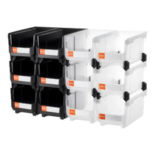 12-Pack Plastic Stackable Storage Bins 14.8 x 8.5 x 7.1 Inch (Black/Clear)