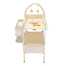 Baby Changing Table with Drawers Foldable Diaper Station Wheels Side Basket & Hanging Rod (Light Beige)