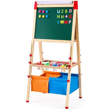 Kids 3-in-1 Wooden Art Easel – Double-Sided Magnetic Whiteboard & Chalkboard with Paper Roll