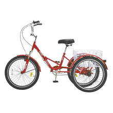Folding Adult Tricycle 24", Carbon Steel 3-Wheel Cruiser Bike with Large Basket & Adjustable Seat for Women Men