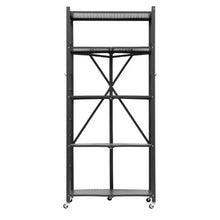 5-Tier Foldable Storage Shelf with Wheels & Hooks (Black)