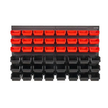 48-Bin Wall Mounted Storage Bins Garage Parts Organizer with Wall Panels (Black & Red)