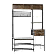 70.9" Hall Tree Coat Rack with Shoe Bench & 2 Drawers 3-in-1 Storage Organizer Bookshelf & Wire Shelf Steel Frame for Entryway Bedroom